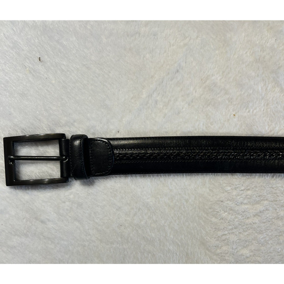 Mezlan Spain 38 Mens Leather Dress Belt Black with Gunmetal Tone Buckle - Picture 12 of 15